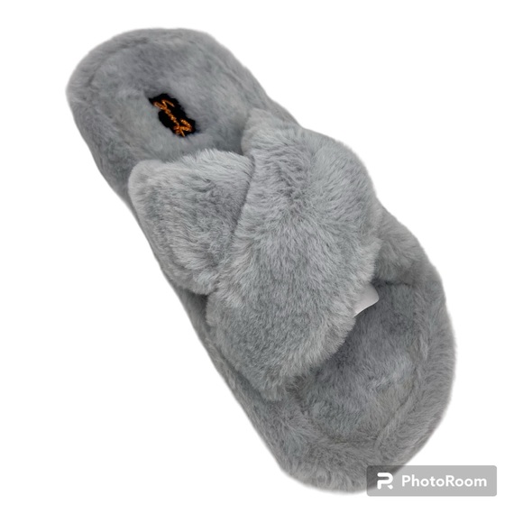 Seven7 Kiki Slate Gray Faux Fur Slides Slippers Size9 - Picture 3 of 13
